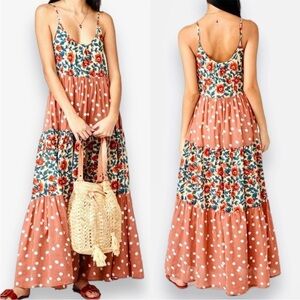 Anthropologie Roller Rabbit Dakota Floral Polka Dot Tiered Maxi Dress Size XL